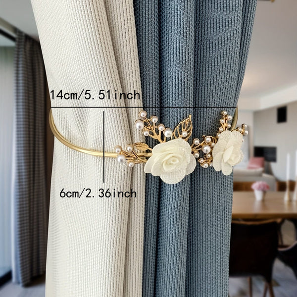 Planet Gates 1pc Elegant Metal Faux Pearl Curtain Holdback with Three-dimensional Flower Design - Perfect for Bedroom, Office, Kitchen, Living Room, and Study - Adds a Touch of Luxury to Your Home Decor