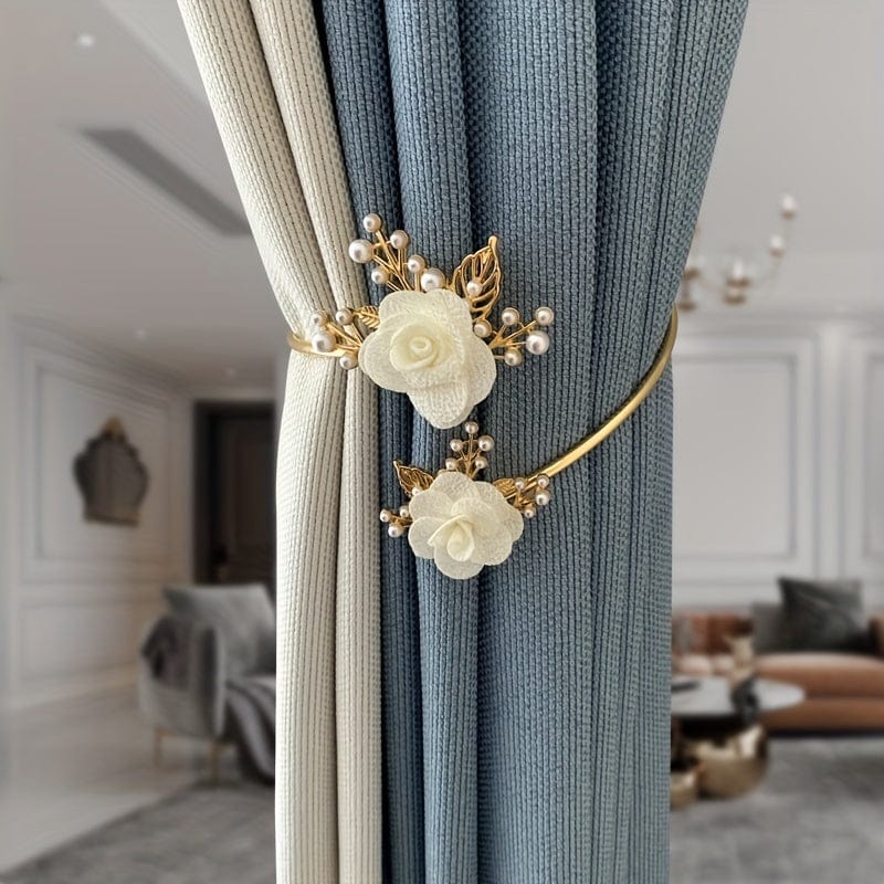 Planet Gates 1pc Elegant Metal Faux Pearl Curtain Holdback with Three-dimensional Flower Design - Perfect for Bedroom, Office, Kitchen, Living Room, and Study - Adds a Touch of Luxury to Your Home Decor