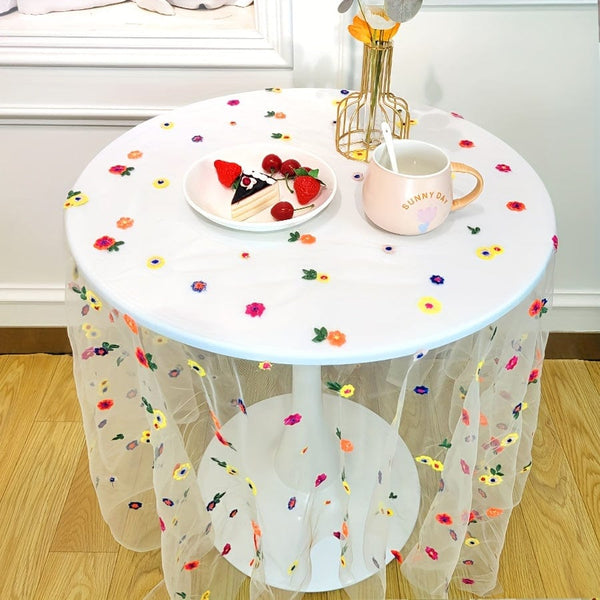 Planet Gates 1pc European Lace Tablecloth, Polyester Embroidered Table Cover For Dining, Coffee Table, Side Table, TV Cabinet, Elegant Home Decor, Outdoor Garden Wedding Decoration