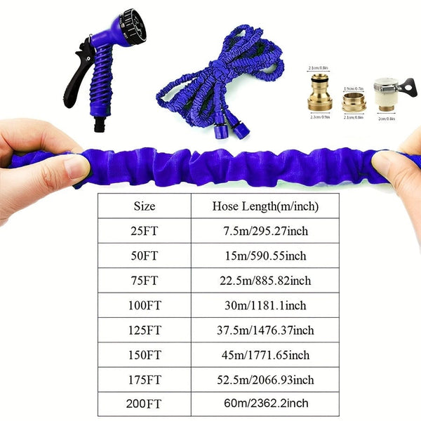 Planet Gates 1pc Expandable Garden Hose Flexiable Water Hose With 7 Function Nozzle Lightweight Retractable Garden Hose For Outdoor, 7.62meter-60.96meter