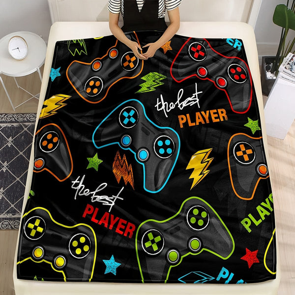 Planet Gates 1pc Flannel Blanket, Gamepad Pattern Blanket, Cozy Warm Soft Blanket For Sofa Office Bed And Travelling