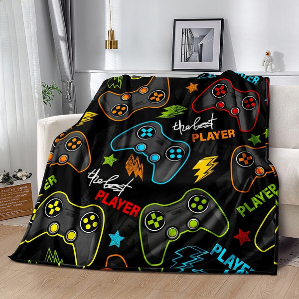 Planet Gates 1pc Flannel Blanket, Gamepad Pattern Blanket, Cozy Warm Soft Blanket For Sofa Office Bed And Travelling