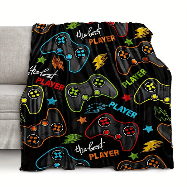 Planet Gates 1pc Flannel Blanket, Gamepad Pattern Blanket, Cozy Warm Soft Blanket For Sofa Office Bed And Travelling