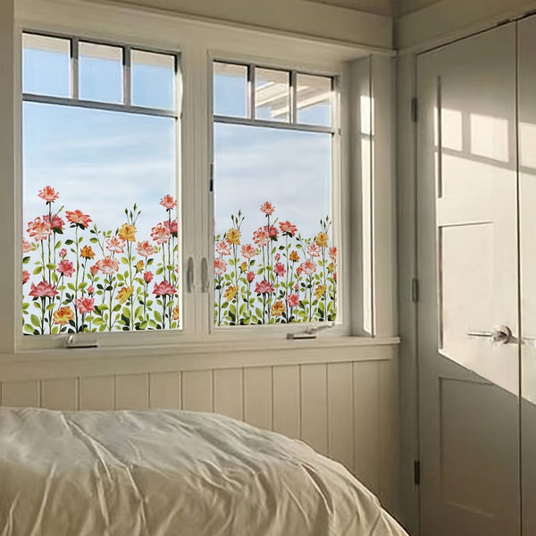 Planet Gates 1pc Floral Print Electrostatic Window Film - Enhance Your Home Decor with a Beautiful Flower Theme