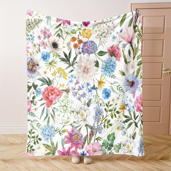 Planet Gates 1pc Flower Print Blanket, Soft Cozy Throw Blanket Nap Blanket For Travel Sofa Bed Office Home Decor, Birthday Holiday Gift Blanket For Girls Adults, Available All Season
