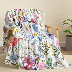 Planet Gates 1pc Flower Print Blanket, Soft Cozy Throw Blanket Nap Blanket For Travel Sofa Bed Office Home Decor, Birthday Holiday Gift Blanket For Girls Adults, Available All Season
