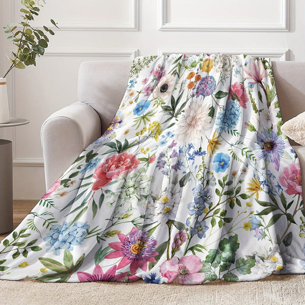 Planet Gates 1pc Flower Print Blanket, Soft Cozy Throw Blanket Nap Blanket For Travel Sofa Bed Office Home Decor, Birthday Holiday Gift Blanket For Girls Adults, Available All Season