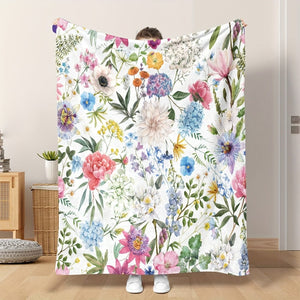 Planet Gates 1pc Flower Print Blanket, Soft Cozy Throw Blanket Nap Blanket For Travel Sofa Bed Office Home Decor, Birthday Holiday Gift Blanket For Girls Adults, Available All Season