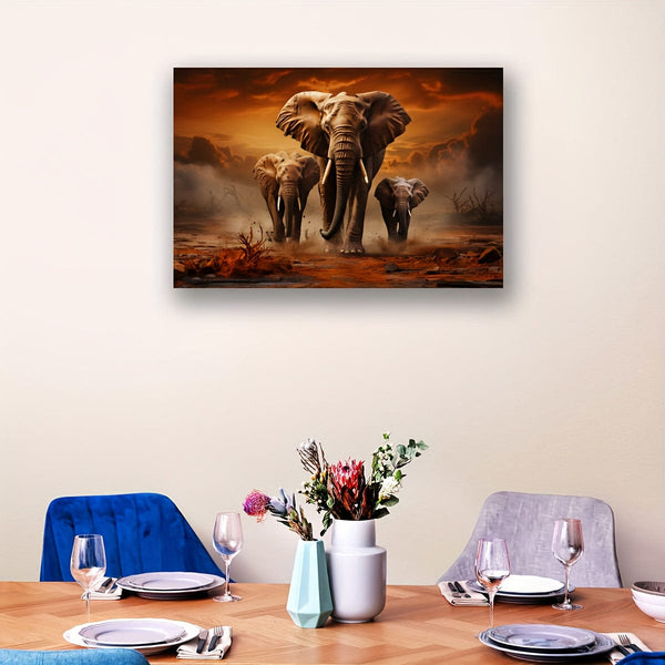 Planet Gates 1pc Framed Animal Canvas Print Poster, Wild Elephant Canvas Wall Art, Artwork Wall Painting For Bathroom Bedroom Office Living Room Wall Decor, Home Decoration