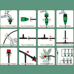 Planet Gates 1pc Garden Irrigation Set DIY Greenhouse DIY Drip Irrigation System Automatic Watering Garden Hose Micro Drip Watering Kits With Adjustable Drippers, 15-30m