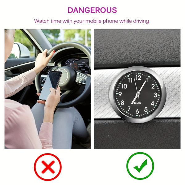 Planet Gates 1pc Glow Decorative Clock Car Clock Mini Quartz Analog Car Dashboard Time Stick-On Clock Watch For Car Decoration Exclusive For High-end Cars
