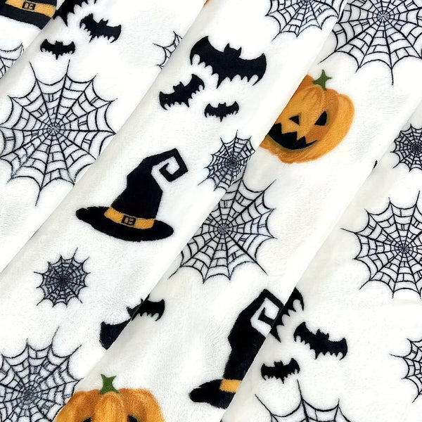 Planet Gates 1pc Halloween Theme Flannel Blanket, Spider Web Witch Hat Black Bat Pumpkin Print, Soft Cozy Throw Blanket For Bed Couch Office Camping And Travel, Warm Lightweight Plush Blanket For All Seasons, Halloween Christmas Gifts