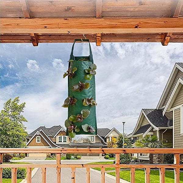 Planet Gates 1pc Hanging Flower Strawberry Planting Bags, Planting Fruits, Herbs, Flowers, UV Treatment, Wall Mount Planter Growing Bag With 8 Holes, Garden Tools