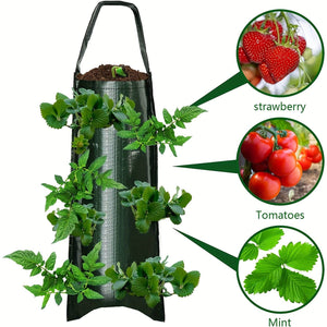 Planet Gates 1pc Hanging Flower Strawberry Planting Bags, Planting Fruits, Herbs, Flowers, UV Treatment, Wall Mount Planter Growing Bag With 8 Holes, Garden Tools