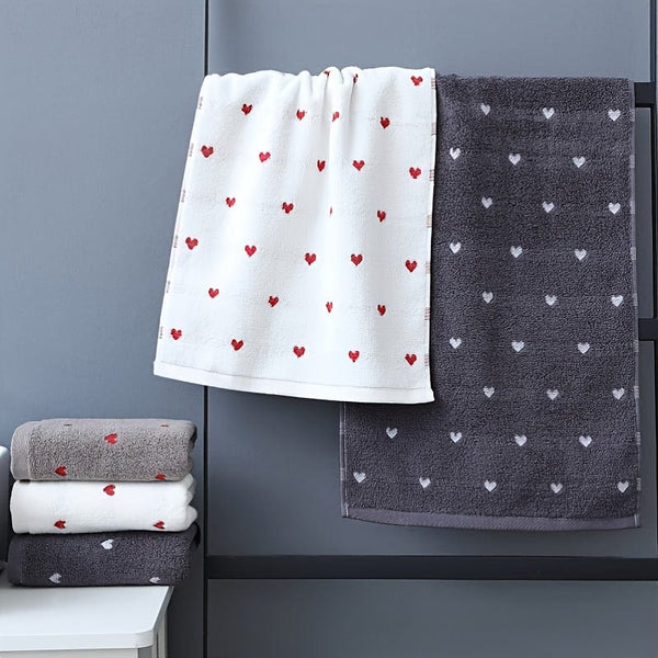 Planet Gates 1pc Heart Pattern Face Towel Gift, Soft And Absorbent Cotton Hand Towel, Ideal For Couples And Lovers, Valentine's Day Gifts, Bathroom Supplies, Home Supplies