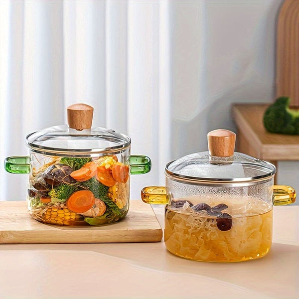 Planet Gates 1pc High Borosilicate Glass Pot, Open Fire Heat Resistant Pot, Household Transparent Double Ear Stew Pot, Electric Pot, furnace Heating Cooking Pot, Soup Pot, Household Cookware