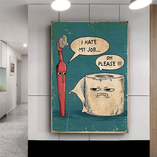 Planet Gates 1pc, I Hate My Jobs Funny Toothbrush And Toilet Paper Poster Print Unique Humorous Canvas Painting Wall Art Picture Bathroom Decor