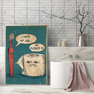 Planet Gates 1pc, I Hate My Jobs Funny Toothbrush And Toilet Paper Poster Print Unique Humorous Canvas Painting Wall Art Picture Bathroom Decor