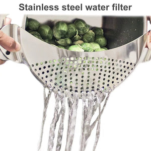 Planet Gates 1pc Kitchen Stainless Steel Pot Strainer, Hand Held Pot Drainer, Fruit Washing Filter