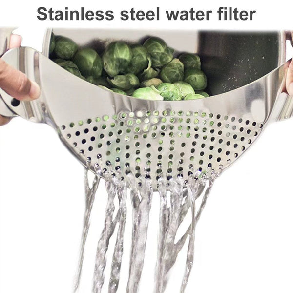 Planet Gates 1pc Kitchen Stainless Steel Pot Strainer, Hand Held Pot Drainer, Fruit Washing Filter