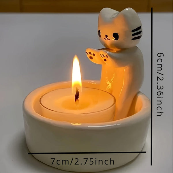 Planet Gates 1pc, Kitten Candle Holder, Office Decoration Ceramic Art Dining Table Candle Holder Decoration, Kitten Style Creative Design Candle Holder, Cartoon Kitten Candle Holder, Room Decor