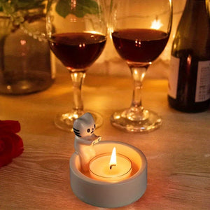 Planet Gates 1pc, Kitten Candle Holder, Office Decoration Ceramic Art Dining Table Candle Holder Decoration, Kitten Style Creative Design Candle Holder, Cartoon Kitten Candle Holder, Room Decor