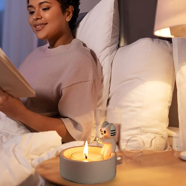 Planet Gates 1pc, Kitten Candle Holder, Office Decoration Ceramic Art Dining Table Candle Holder Decoration, Kitten Style Creative Design Candle Holder, Cartoon Kitten Candle Holder, Room Decor