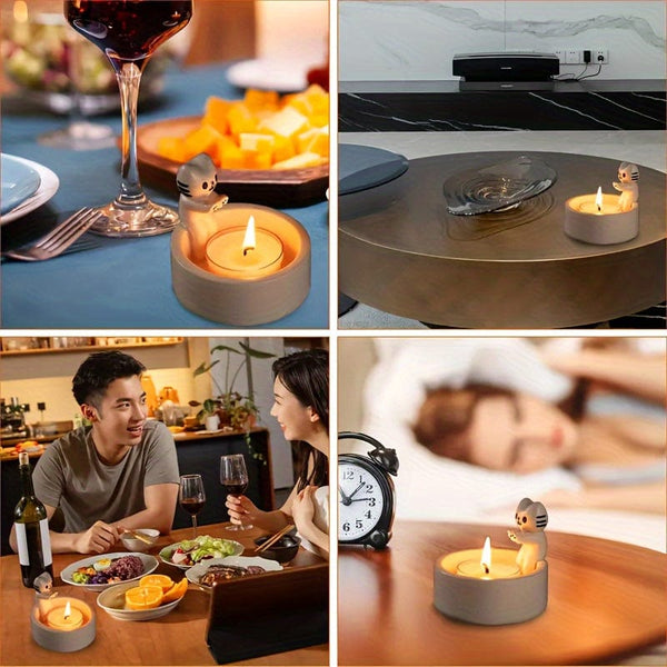 Planet Gates 1pc, Kitten Candle Holder, Office Decoration Ceramic Art Dining Table Candle Holder Decoration, Kitten Style Creative Design Candle Holder, Cartoon Kitten Candle Holder, Room Decor