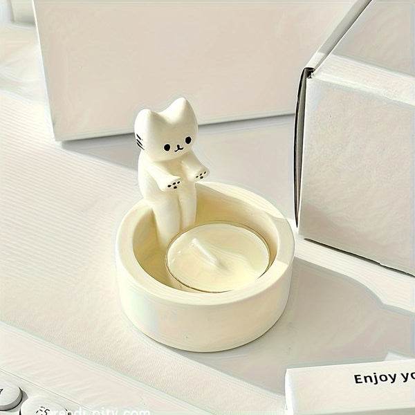 Planet Gates 1pc, Kitten Candle Holder, Office Decoration Ceramic Art Dining Table Candle Holder Decoration, Kitten Style Creative Design Candle Holder, Cartoon Kitten Candle Holder, Room Decor