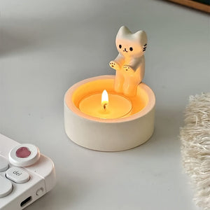 Planet Gates 1pc, Kitten Candle Holder, Office Decoration Ceramic Art Dining Table Candle Holder Decoration, Kitten Style Creative Design Candle Holder, Cartoon Kitten Candle Holder, Room Decor