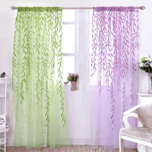 Planet Gates 1pc Leaf Print Green and Purple Sheer Curtain - Soft Tulle Window Treatment for Living Room, Bedroom, Balcony - Elegant Home Decor