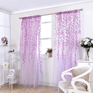 Planet Gates 1pc Leaf Print Green and Purple Sheer Curtain - Soft Tulle Window Treatment for Living Room, Bedroom, Balcony - Elegant Home Decor