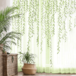 Planet Gates 1pc Leaf Print Green and Purple Sheer Curtain - Soft Tulle Window Treatment for Living Room, Bedroom, Balcony - Elegant Home Decor