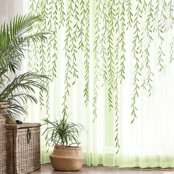 Planet Gates 1pc Leaf Print Green and Purple Sheer Curtain - Soft Tulle Window Treatment for Living Room, Bedroom, Balcony - Elegant Home Decor