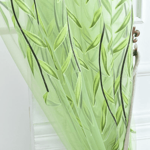 Planet Gates 1pc Leaf Print Green and Purple Sheer Curtain - Soft Tulle Window Treatment for Living Room, Bedroom, Balcony - Elegant Home Decor