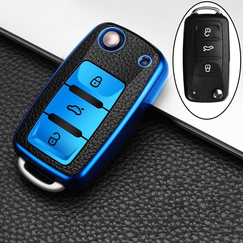Planet Gates 1pc Leather TPU Car Key Case Cover Fob Shell For VW Volkswagen Polo Tiguan Passat Golf Jetta Beetle Caddy For Skoda Kodiaq Superb Octavia Accessories