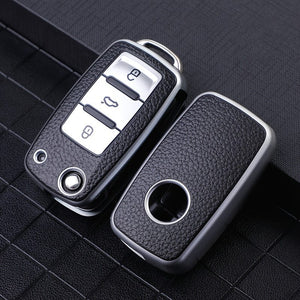 Planet Gates 1pc Leather TPU Car Key Case Cover Fob Shell For VW Volkswagen Polo Tiguan Passat Golf Jetta Beetle Caddy For Skoda Kodiaq Superb Octavia Accessories