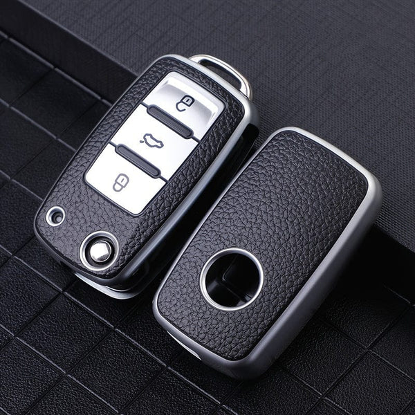 Planet Gates 1pc Leather TPU Car Key Case Cover Fob Shell For VW Volkswagen Polo Tiguan Passat Golf Jetta Beetle Caddy For Skoda Kodiaq Superb Octavia Accessories
