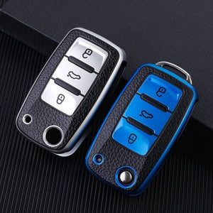 Planet Gates 1pc Leather TPU Car Key Case Cover Fob Shell For VW Volkswagen Polo Tiguan Passat Golf Jetta Beetle Caddy For Skoda Kodiaq Superb Octavia Accessories