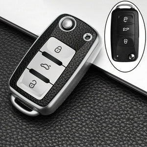 Planet Gates 1pc Leather TPU Car Key Case Cover Fob Shell For VW Volkswagen Polo Tiguan Passat Golf Jetta Beetle Caddy For Skoda Kodiaq Superb Octavia Accessories