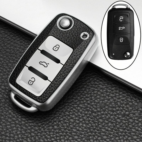 Planet Gates 1pc Leather TPU Car Key Case Cover Fob Shell For VW Volkswagen Polo Tiguan Passat Golf Jetta Beetle Caddy For Skoda Kodiaq Superb Octavia Accessories