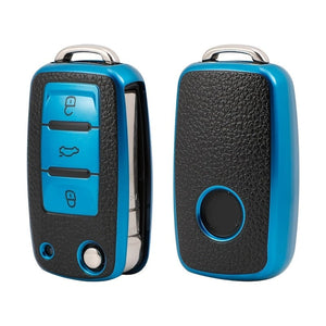 Planet Gates 1pc Leather TPU Car Key Case Cover Fob Shell For VW Volkswagen Polo Tiguan Passat Golf Jetta Beetle Caddy For Skoda Kodiaq Superb Octavia Accessories