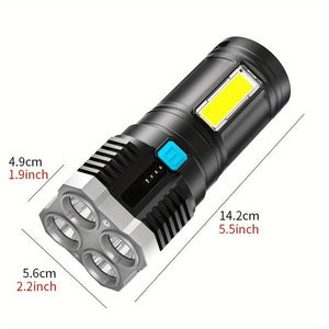 Planet Gates 1pc LED Flashlight, Powerful 4 LED Flashlight With COB Side Light, 4 Modes USB Rechargeable LED Torch, Waterproof Built In Battery Flashlight, Camping Tool