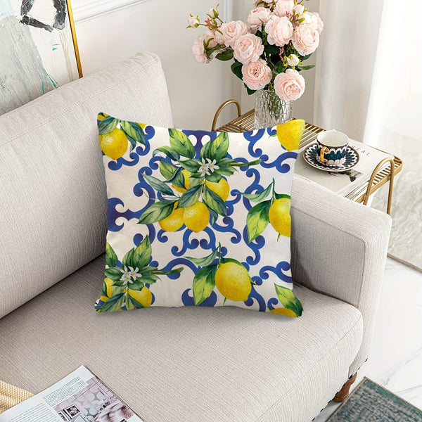 Planet Gates 1pc, Lemon Throw Pillow Cushion Cover,Lemon Fruits With Flowers And Leaves Pattern Decorative Home Decor Sofa Couch Desk Chair Bedroom,Without Pillow Insert