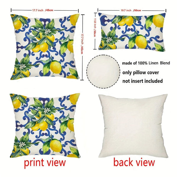 Planet Gates 1pc, Lemon Throw Pillow Cushion Cover,Lemon Fruits With Flowers And Leaves Pattern Decorative Home Decor Sofa Couch Desk Chair Bedroom,Without Pillow Insert