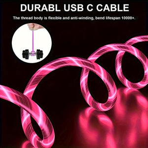 Planet Gates 1pc Light Up Charging Cable LED Flowing Charing Cable For Type-C Interface