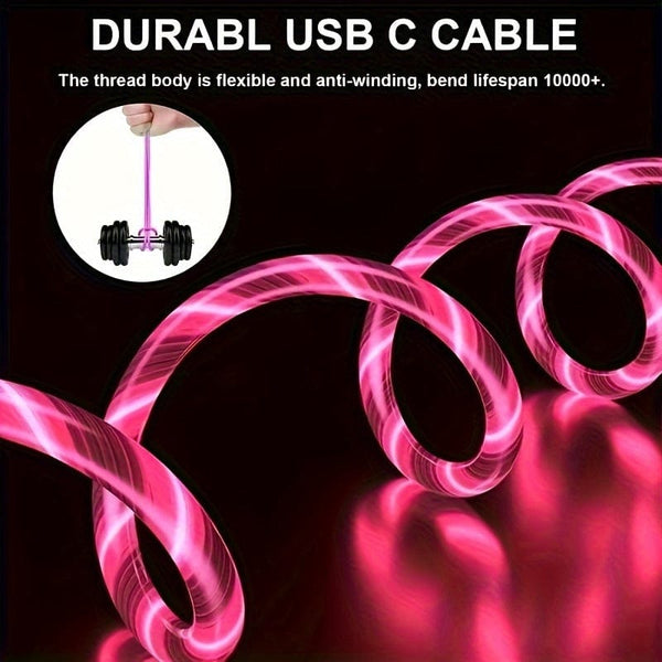 Planet Gates 1pc Light Up Charging Cable LED Flowing Charing Cable For Type-C Interface