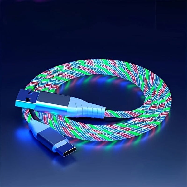 Planet Gates 1pc Light Up Charging Cable LED Flowing Charing Cable For Type-C Interface