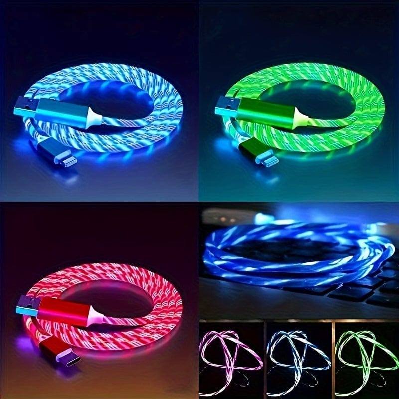 Planet Gates 1pc Light Up Charging Cable LED Flowing Charing Cable For Type-C Interface