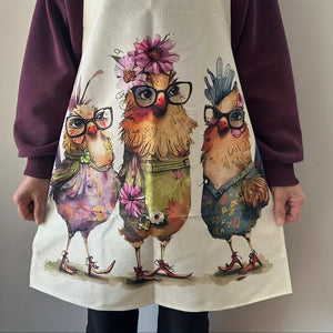 Planet Gates 1pc, Linen Apron, Cartoon Style Rooster Printed Kitchen Apron, Thickened Cute Waist Cooking Apron, Fashion Housework Kitchen Household Workwear, Kitchen Supplies